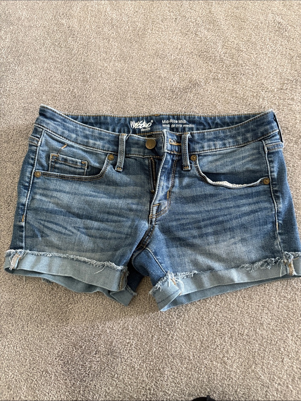 Mossimo Supply Co. Medium Blue Distressed Rolled Denim Shorts